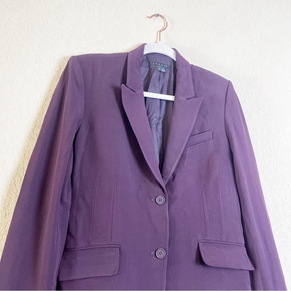 Theory Andorie Textured Peak Lapel Blazer Purple Maroon Size 10 - Picture 3 of 7